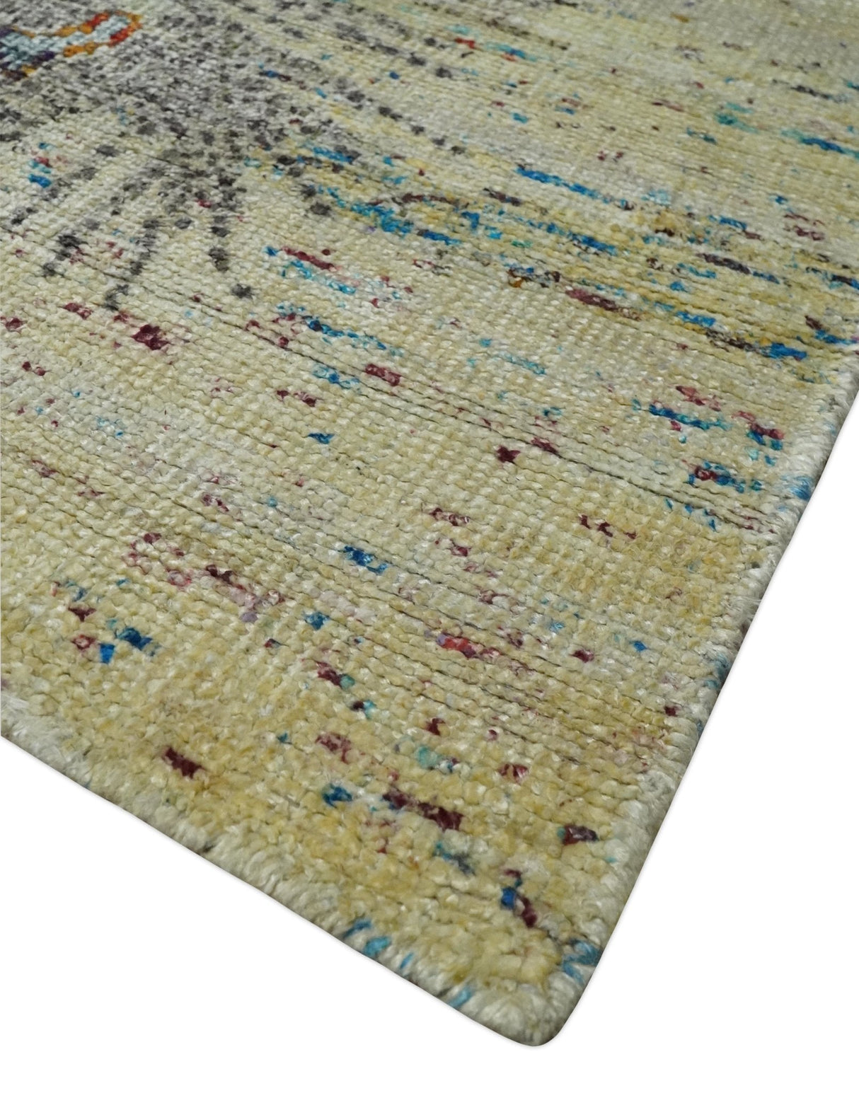 8x10 Hand Knotted Blue, Silver and Beige Persian Recycled Silk Area Rug