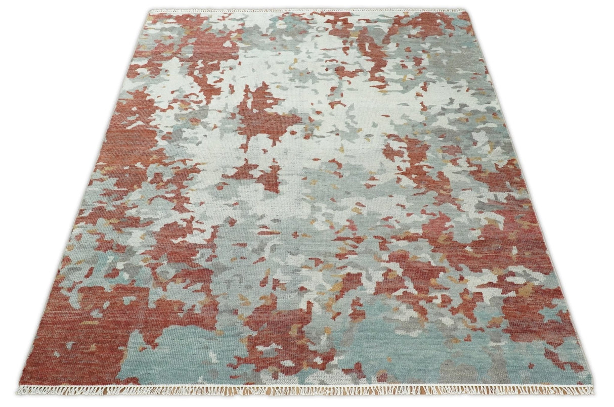 8x10 Hand Knotted Brown and Silver Modern Abstract Low Pile Wool Rug