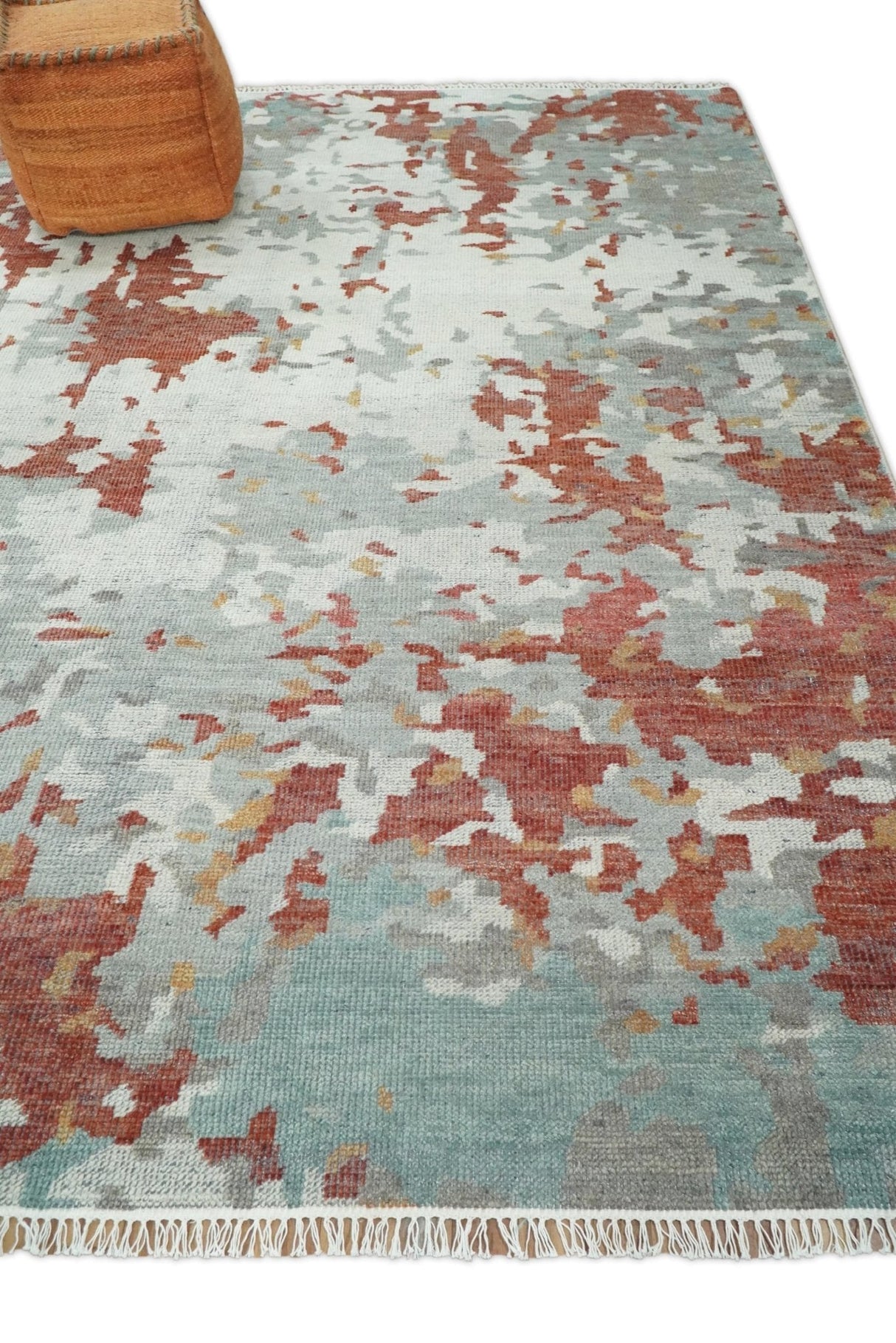 8x10 Hand Knotted Brown and Silver Modern Abstract Low Pile Wool Rug