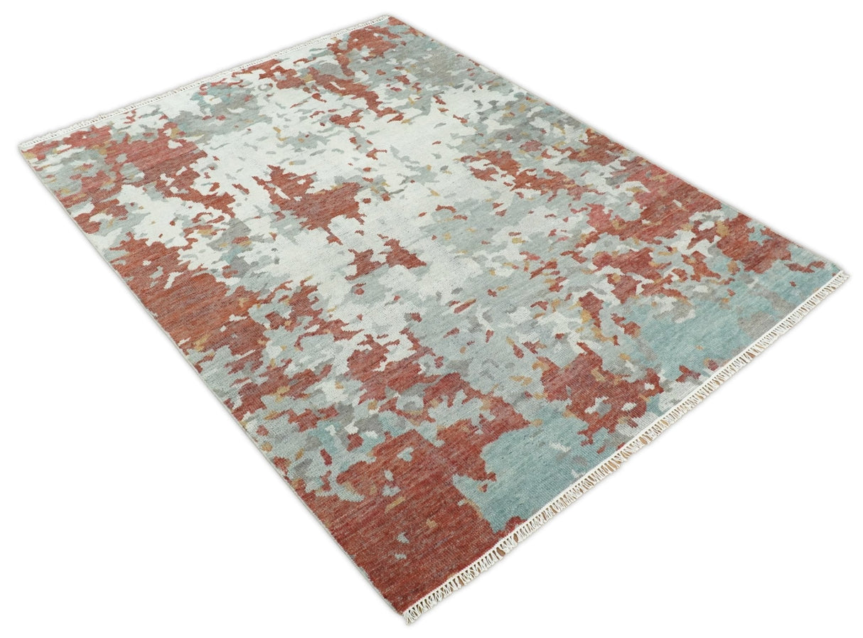 8x10 Hand Knotted Brown and Silver Modern Abstract Low Pile Wool Rug