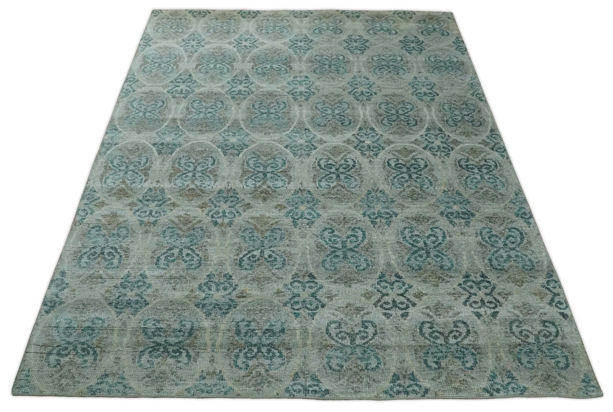 8x10 Hand Knotted Gray, Blue and Brown Modern Contemporary Recycled Silk Area Rug