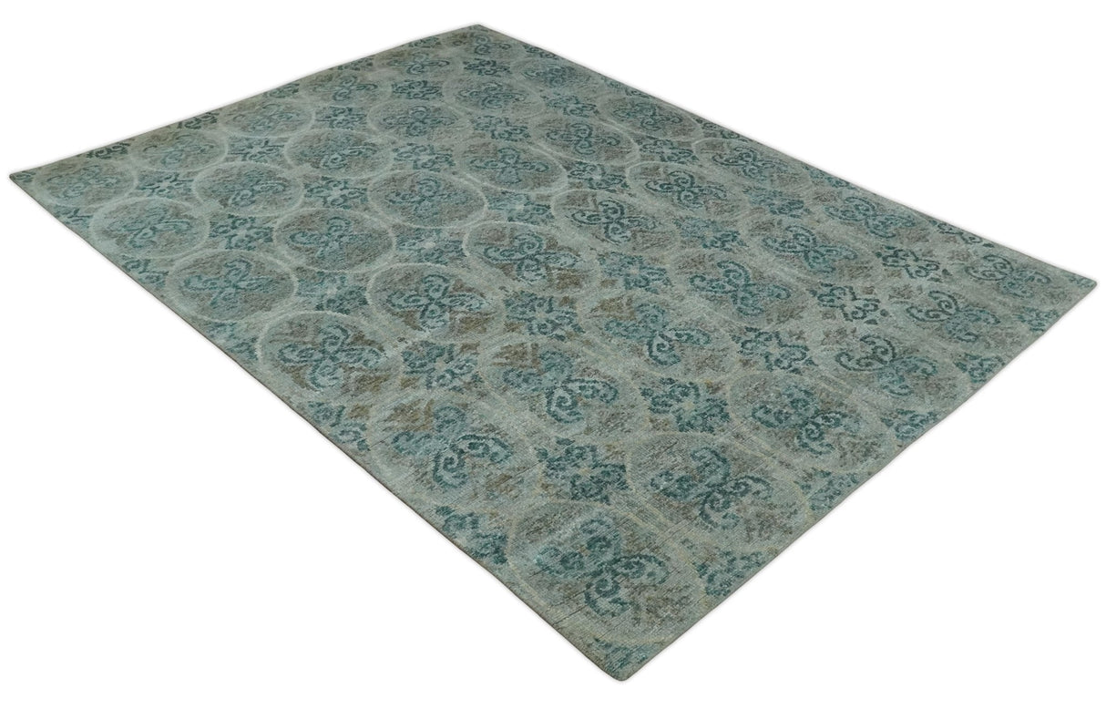 8x10 Hand Knotted Gray, Blue and Brown Modern Contemporary Recycled Silk Area Rug
