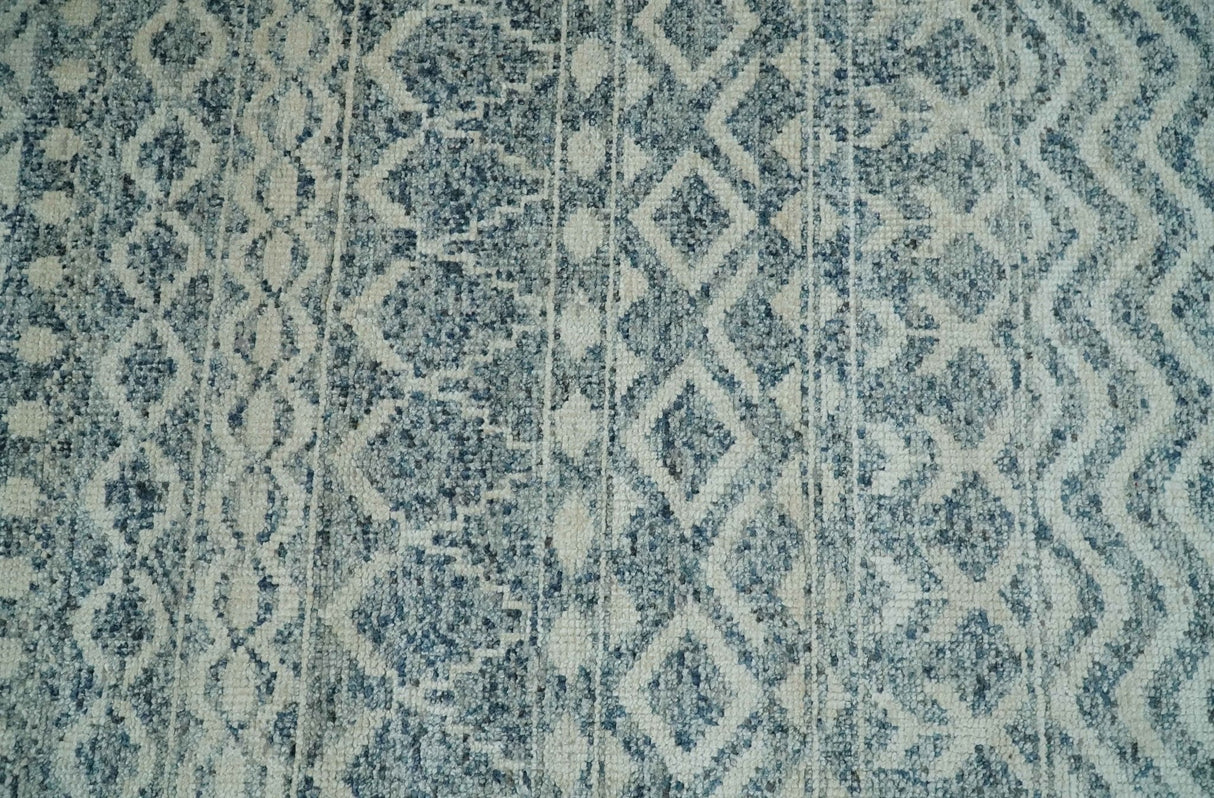 8x10 Hand Knotted Ivory and Blue Modern Contemporary Southwestern Tribal Trellis Recycled Silk Area Rug