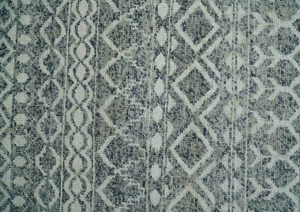 8x10 Hand Knotted Ivory and Gray Modern Contemporary Southwestern Tribal Trellis Recycled Silk Area Rug