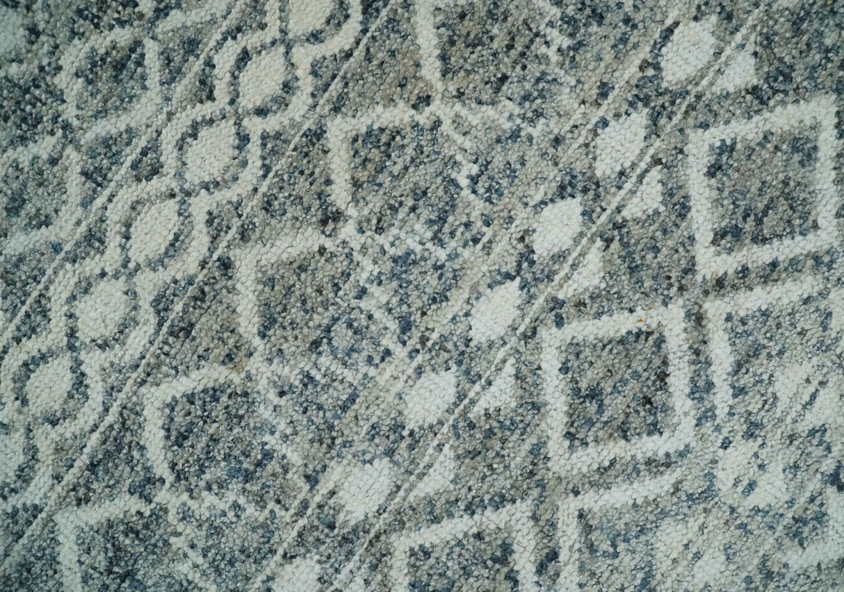 8x10 Hand Knotted Ivory and Gray Modern Contemporary Southwestern Tribal Trellis Recycled Silk Area Rug