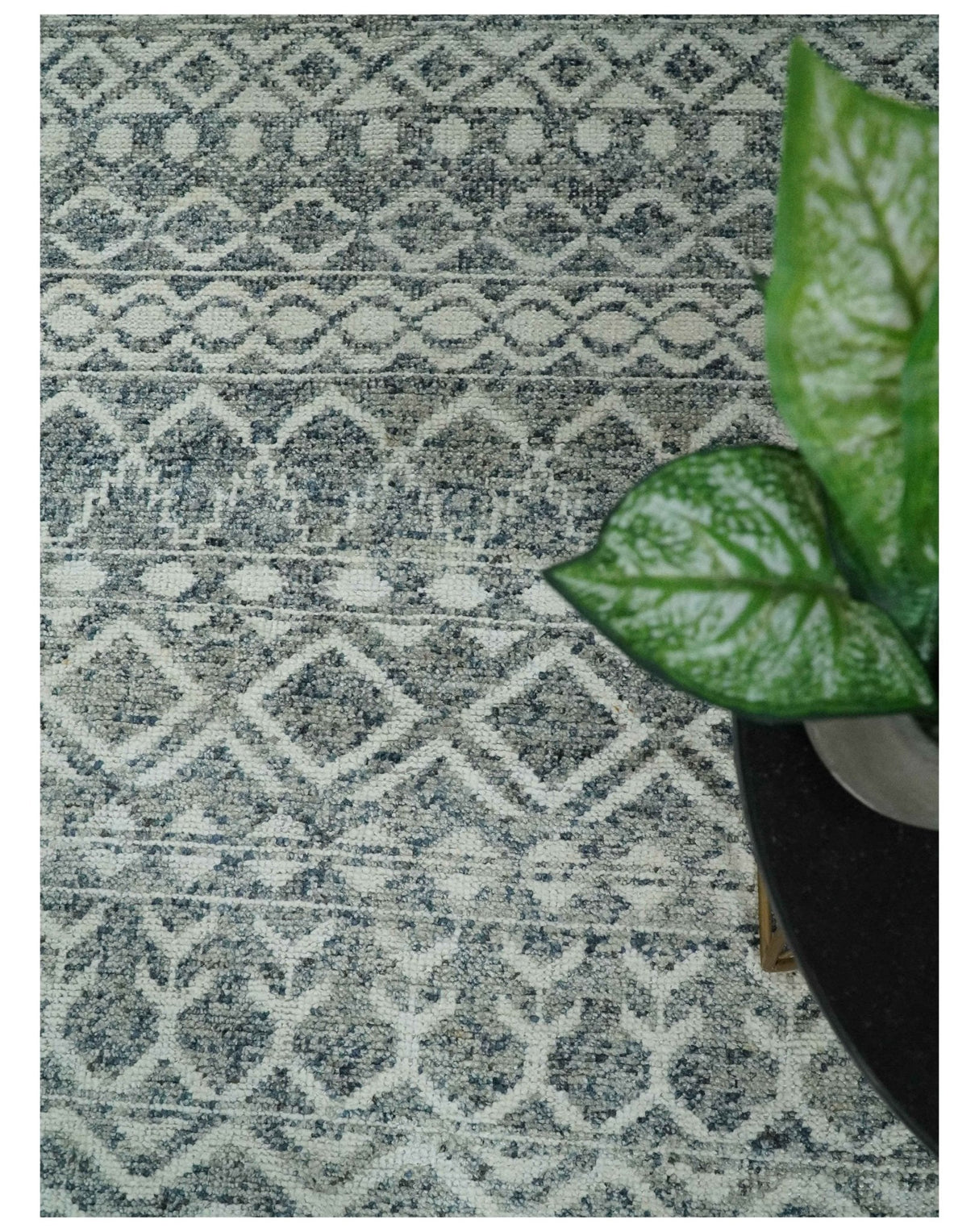 8x10 Hand Knotted Ivory and Gray Modern Contemporary Southwestern Tribal Trellis Recycled Silk Area Rug