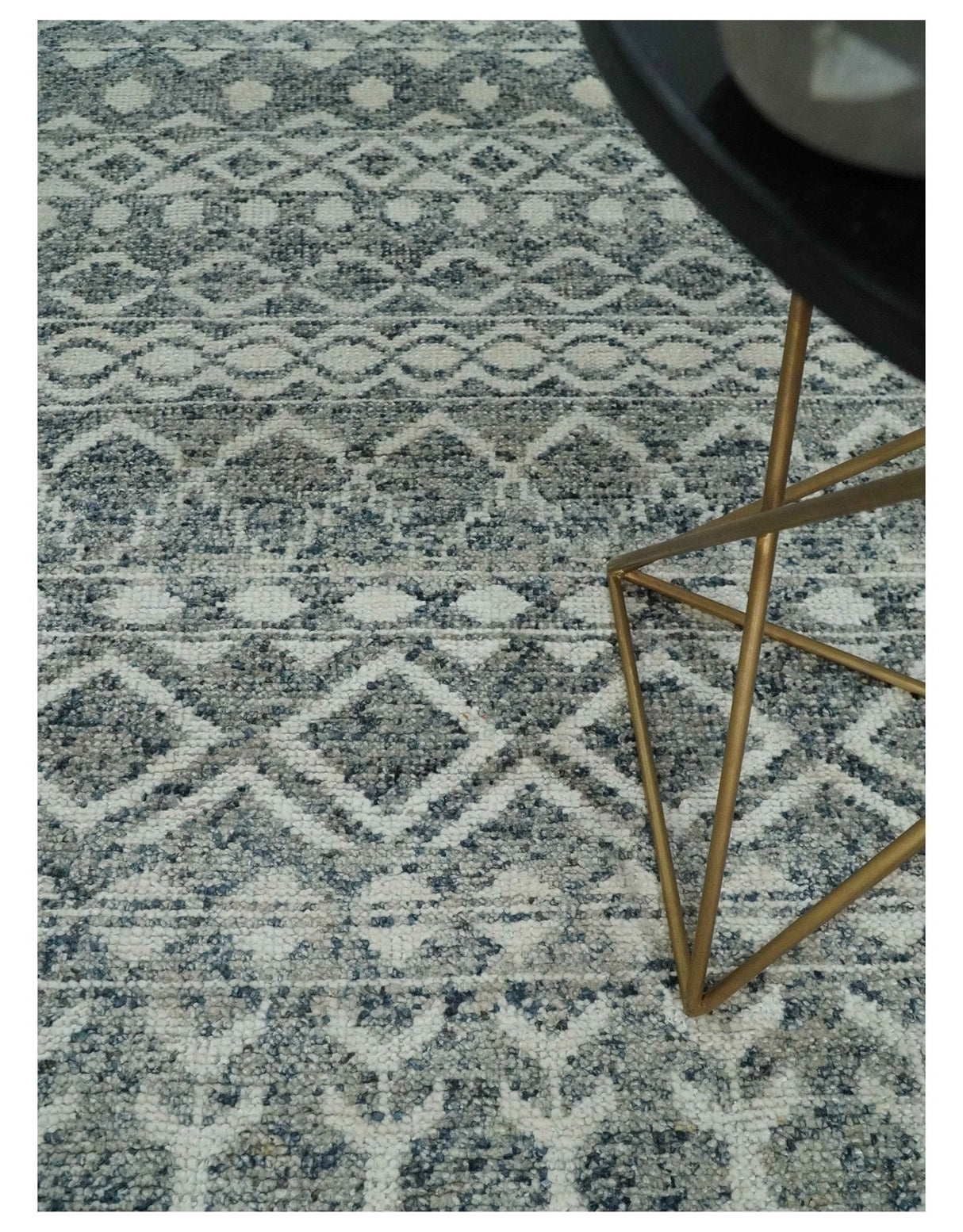8x10 Hand Knotted Ivory and Gray Modern Contemporary Southwestern Tribal Trellis Recycled Silk Area Rug