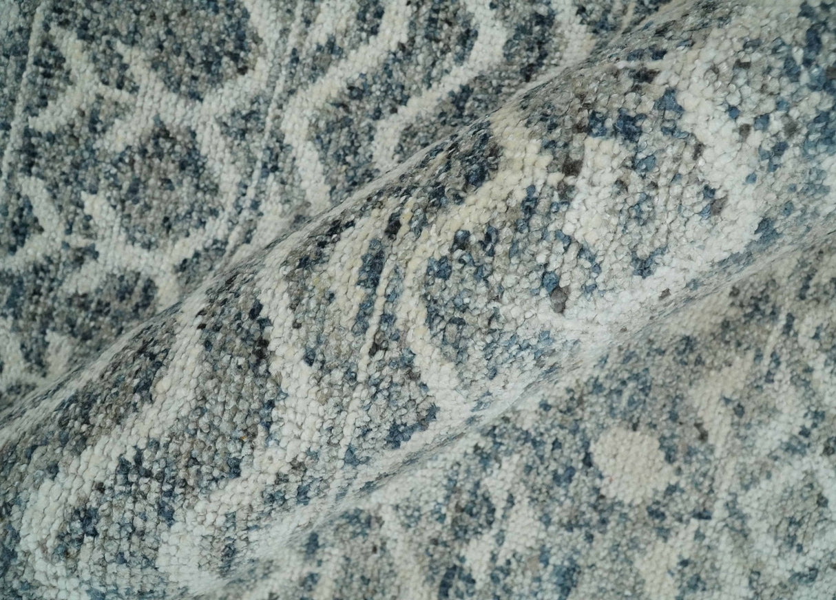 8x10 Hand Knotted Ivory and Gray Modern Contemporary Southwestern Tribal Trellis Recycled Silk Area Rug
