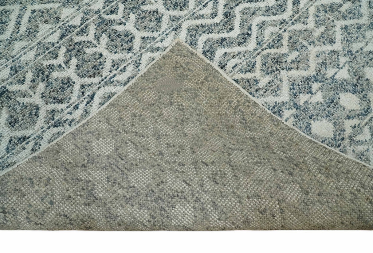 8x10 Hand Knotted Ivory and Gray Modern Contemporary Southwestern Tribal Trellis Recycled Silk Area Rug