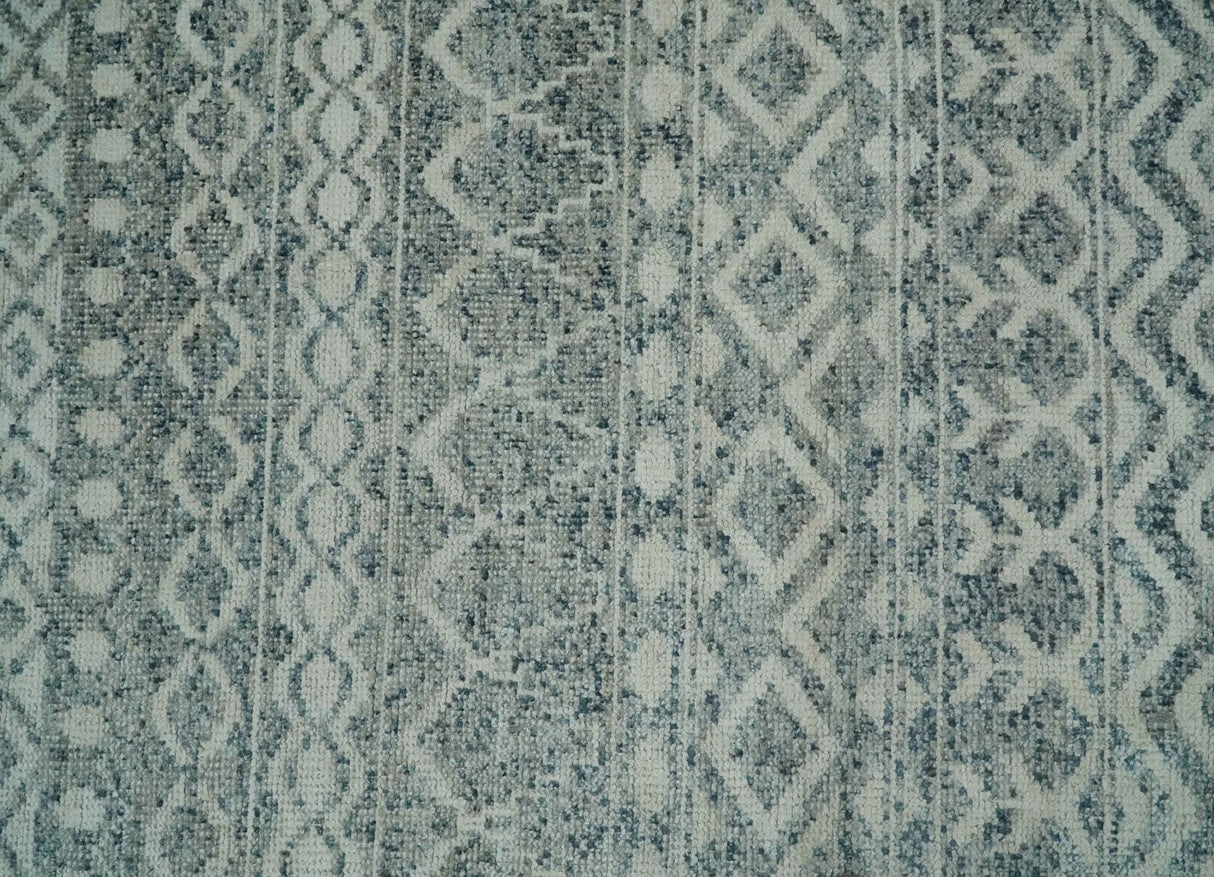 8x10 Hand Knotted Ivory, Gray and Blue Modern Contemporary Southwestern Tribal Trellis Recycled Silk Area Rug