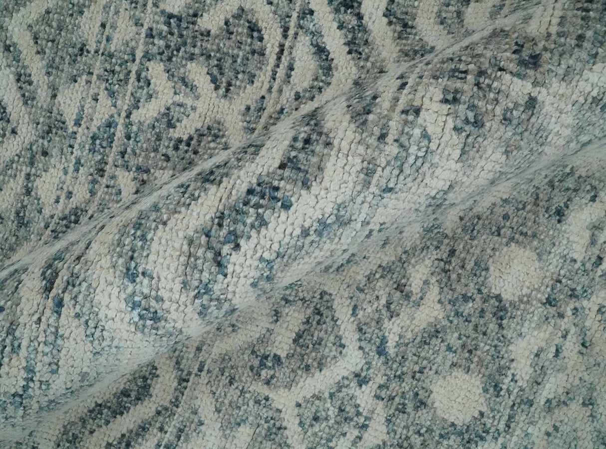8x10 Hand Knotted Ivory, Gray and Blue Modern Contemporary Southwestern Tribal Trellis Recycled Silk Area Rug