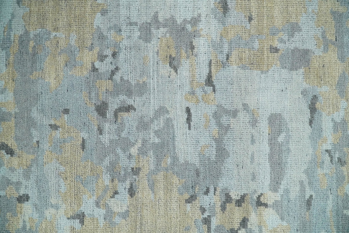 8x10 Hand Knotted Silver and Beige Modern Abstract Low Pile Wool Rug