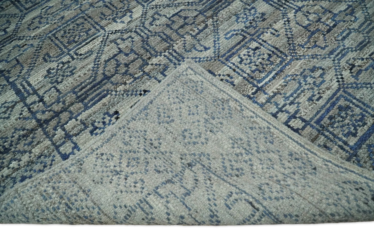 8x10 Hand Knotted Silver and Blue Traditional Persian Area Rug