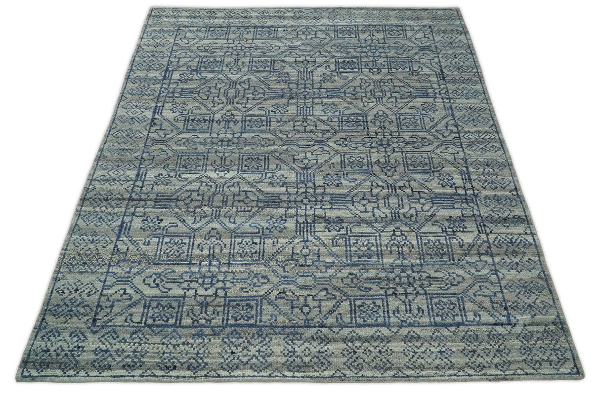 8x10 Hand Knotted Silver and Blue Traditional Persian Area Rug