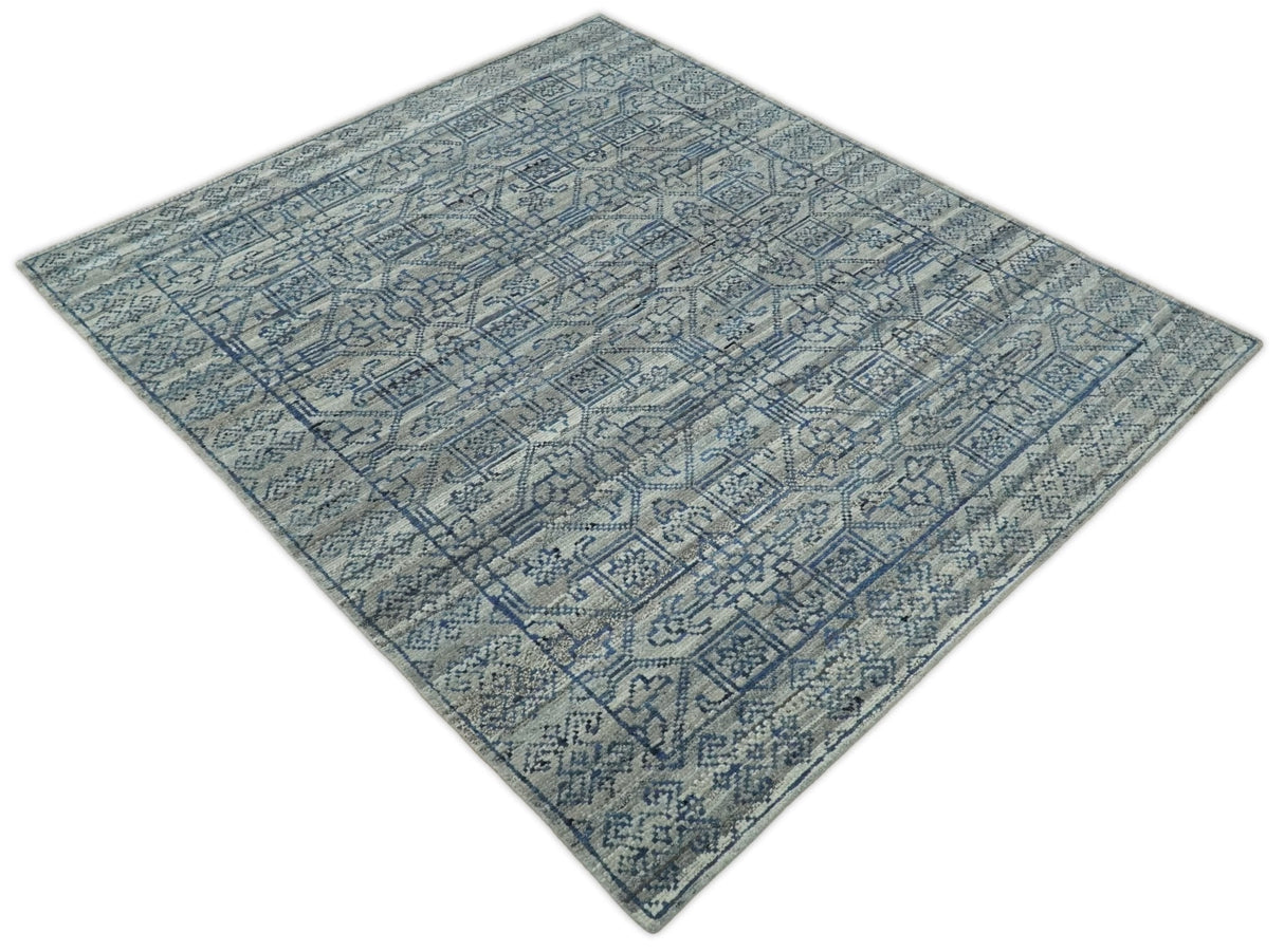 8x10 Hand Knotted Silver and Blue Traditional Persian Area Rug