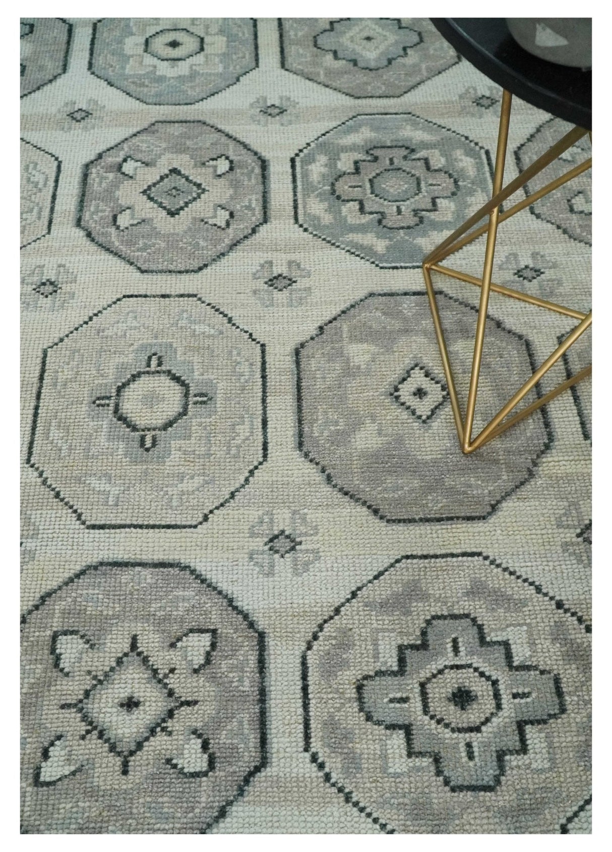 8x10 Hand Knotted Silver, Beige and Gray Traditional Low Pile Area Rug