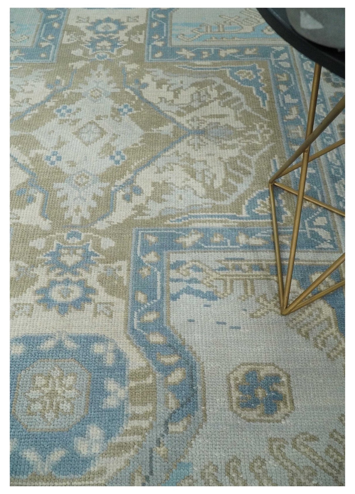8x10 Hand Knotted Traditional Turkish Blue And Beige Low Pile Area Rug