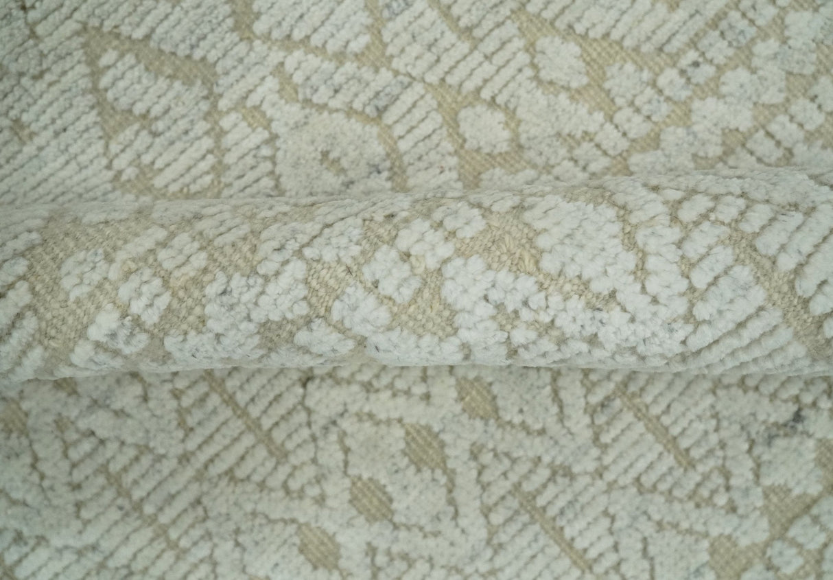 8x10 Hand Knotted Woolen Modern Contemporary Beige and Ivory Tribal Area Rug