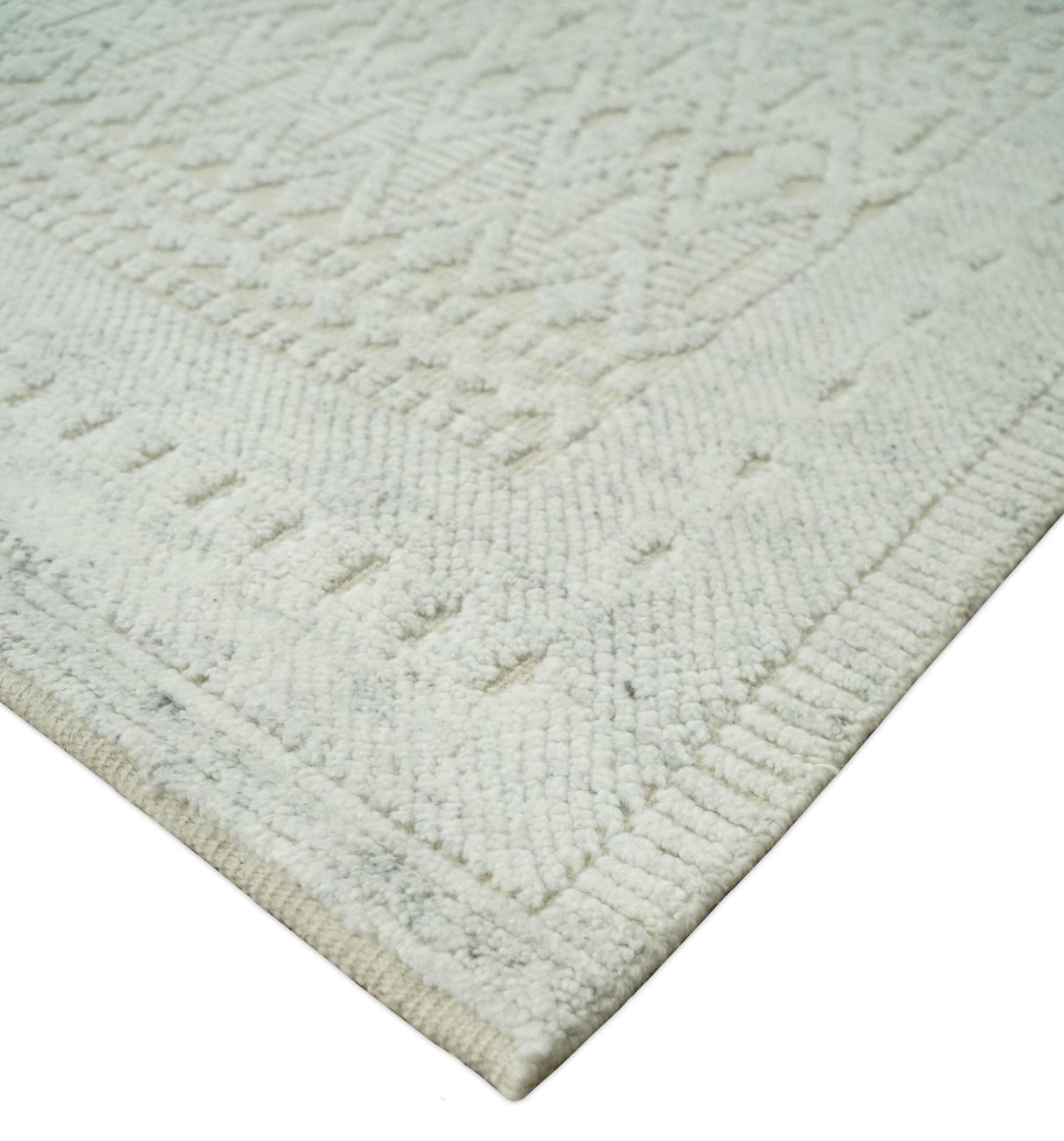 8x10 Hand Knotted Woolen Modern Contemporary Beige and Ivory Tribal Area Rug