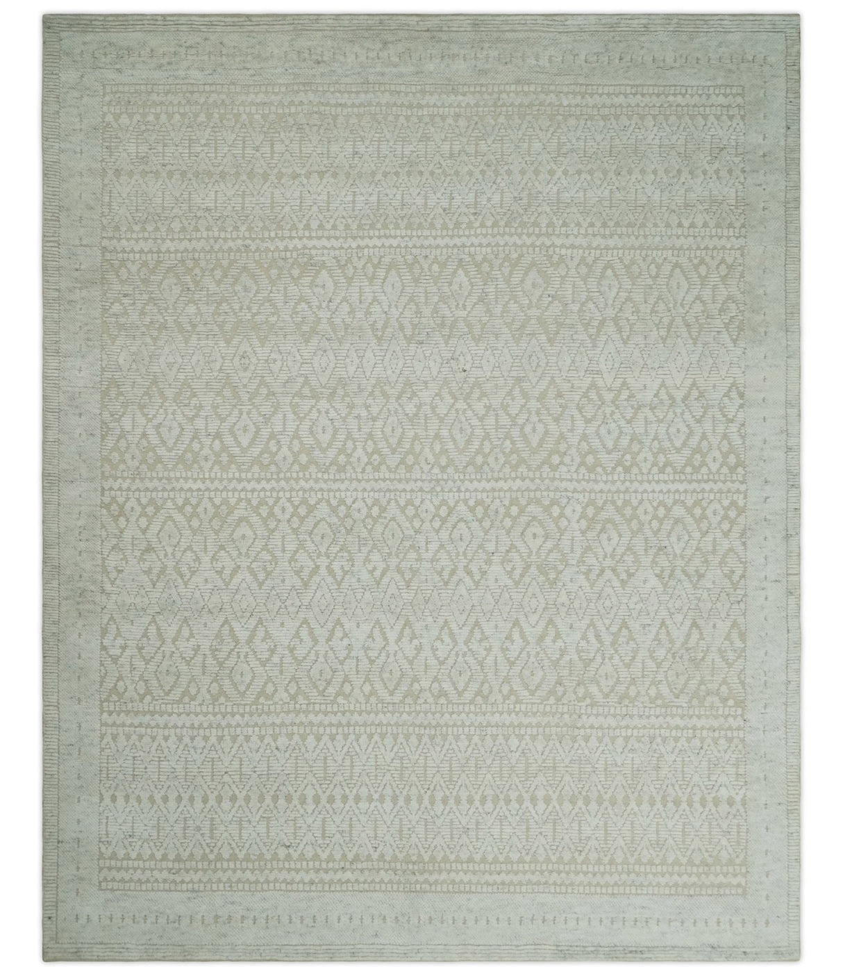 8x10 Hand Knotted Woolen Modern Contemporary Beige and Ivory Tribal Area Rug