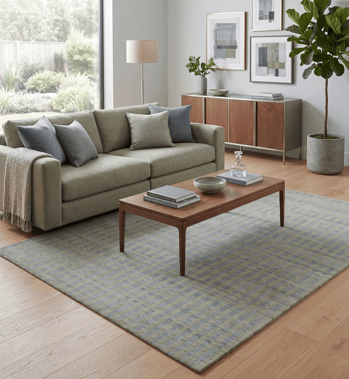 8x10 Hand Made Modern Stripes Camel and Silver Blended Wool Flatwoven Area Rug