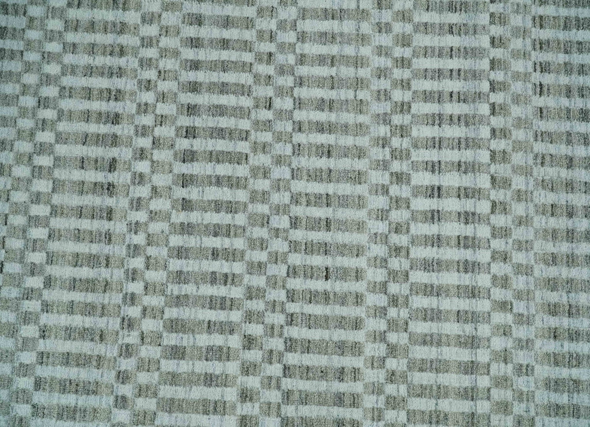 8x10 Hand Made Modern Trellis Ivory and Brown Wool Flatwoven Area Rug