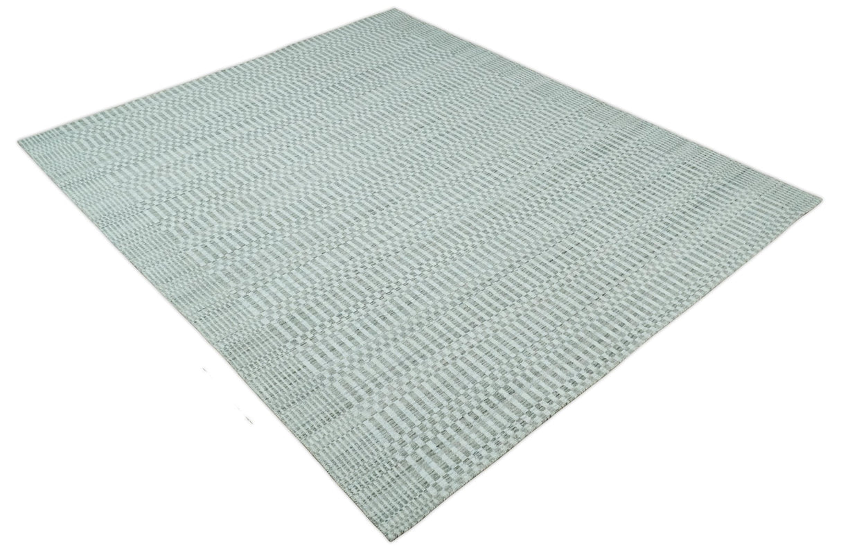 8x10 Hand Made Modern Trellis Ivory and Brown Wool Flatwoven Area Rug