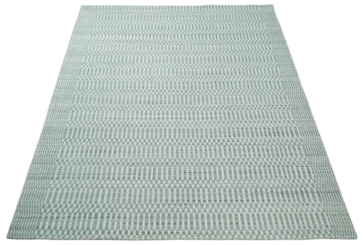 8x10 Hand Made Modern Trellis Ivory and Brown Wool Flatwoven Area Rug