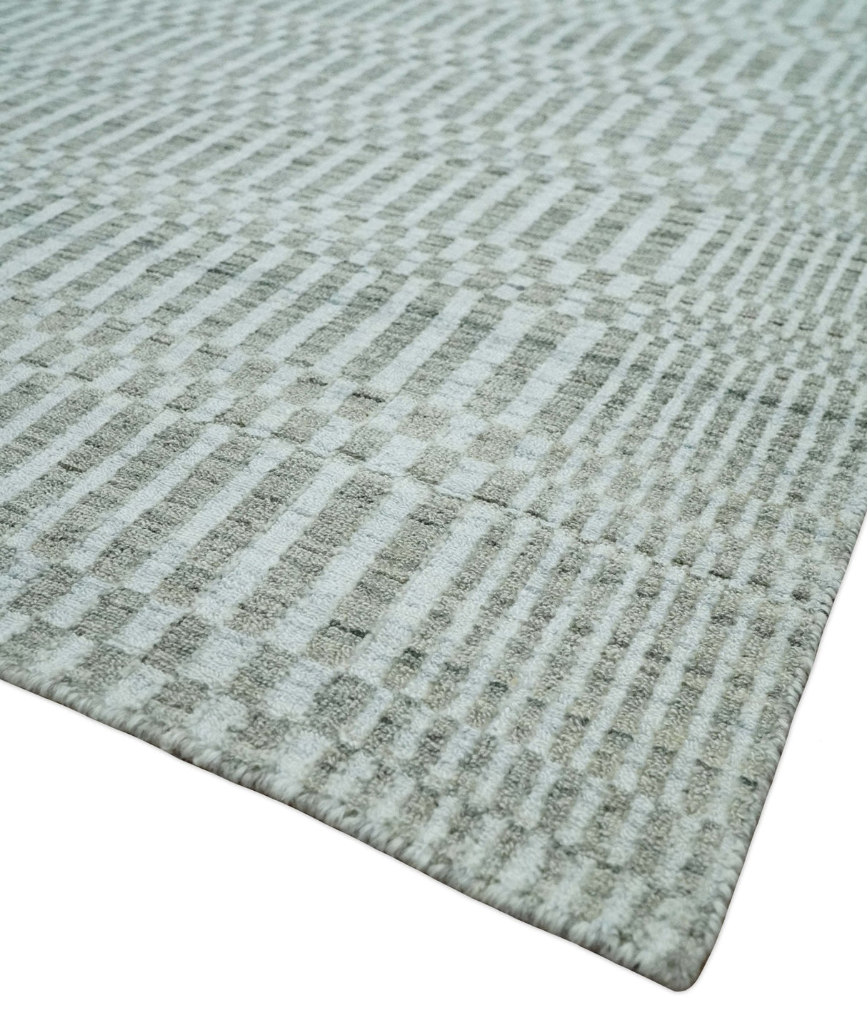 8x10 Hand Made Modern Trellis Ivory and Brown Wool Flatwoven Area Rug