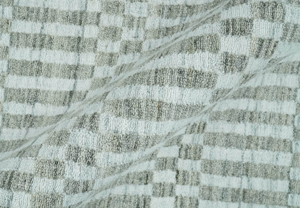 8x10 Hand Made Modern Trellis Ivory and Brown Wool Flatwoven Area Rug