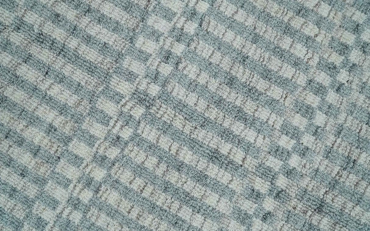 8x10 Hand Made Modern Trellis Ivory and Silver Blended Wool Area Rug