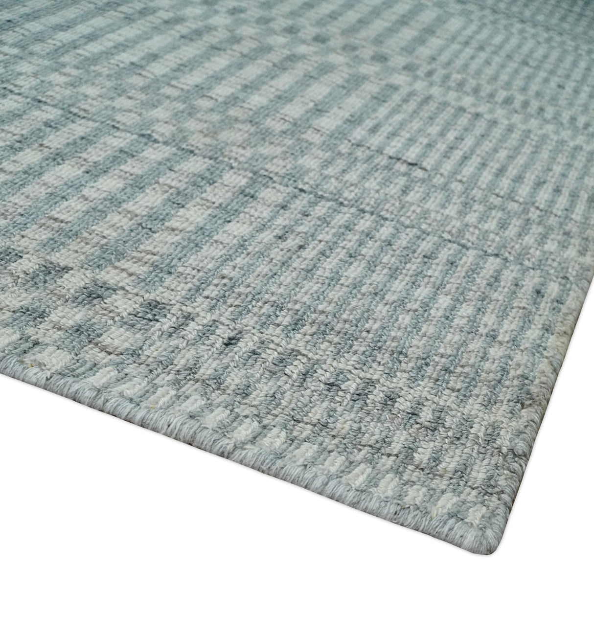 8x10 Hand Made Modern Trellis Ivory and Silver Blended Wool Area Rug