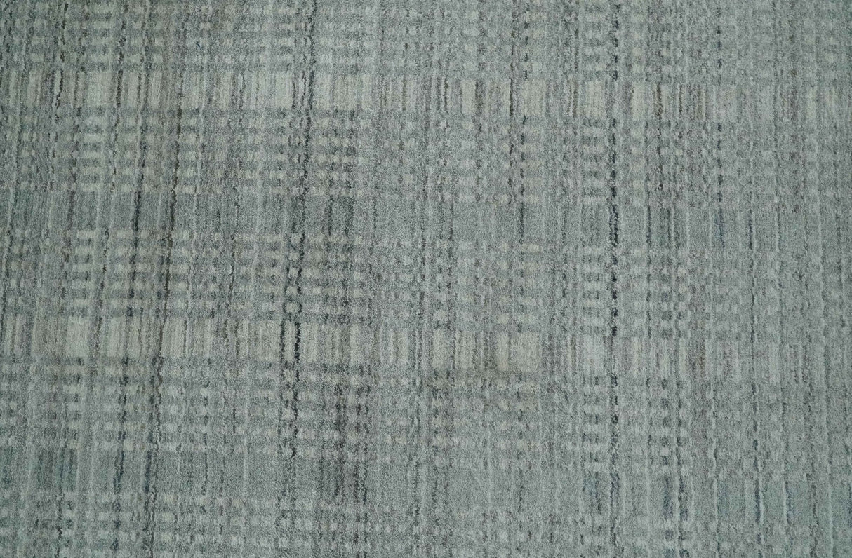 8x10 Hand Made Shaded Beige and Gray Blended Wool Flatwoven Area Rug