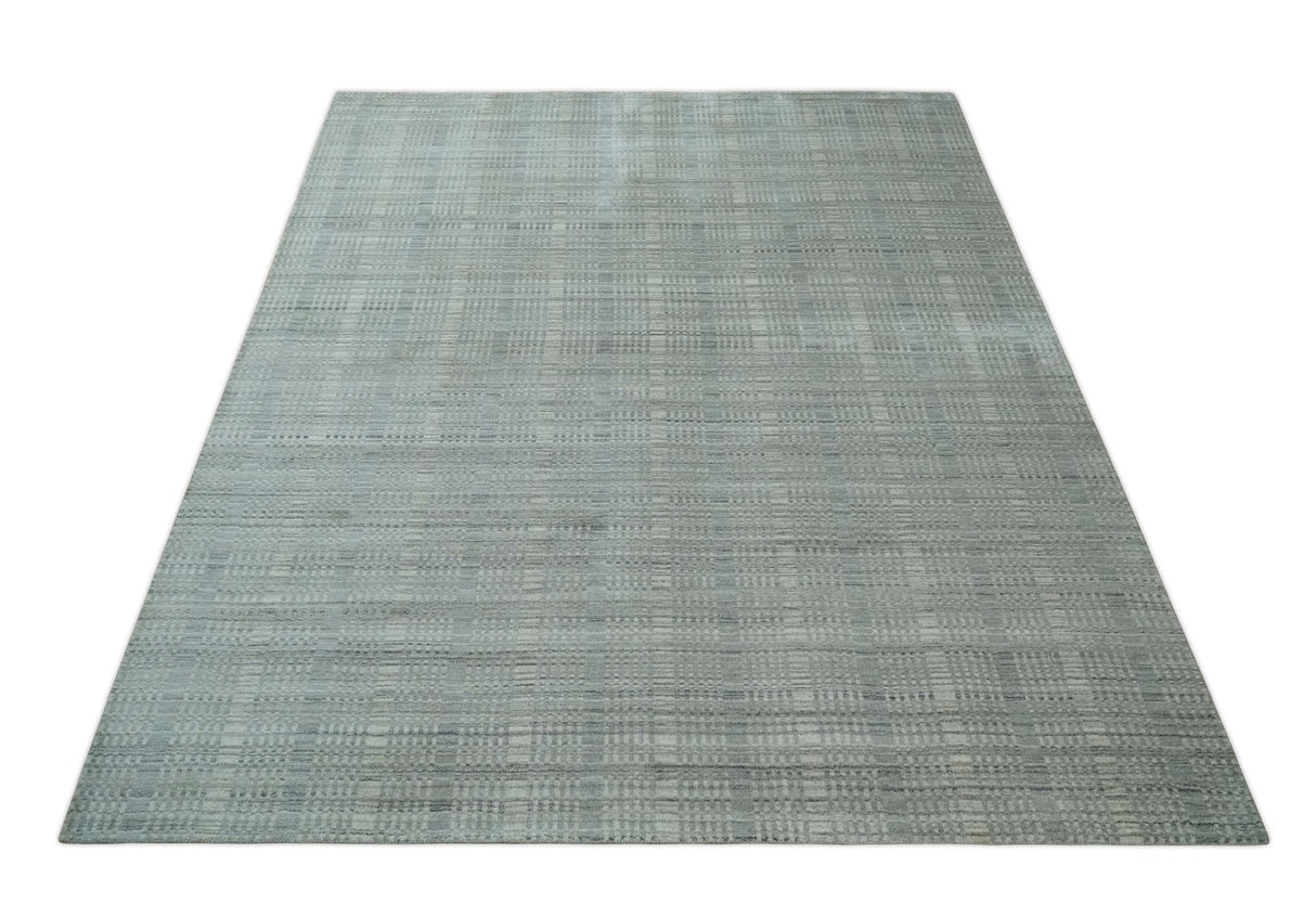 8x10 Hand Made Shaded Beige and Gray Blended Wool Flatwoven Area Rug