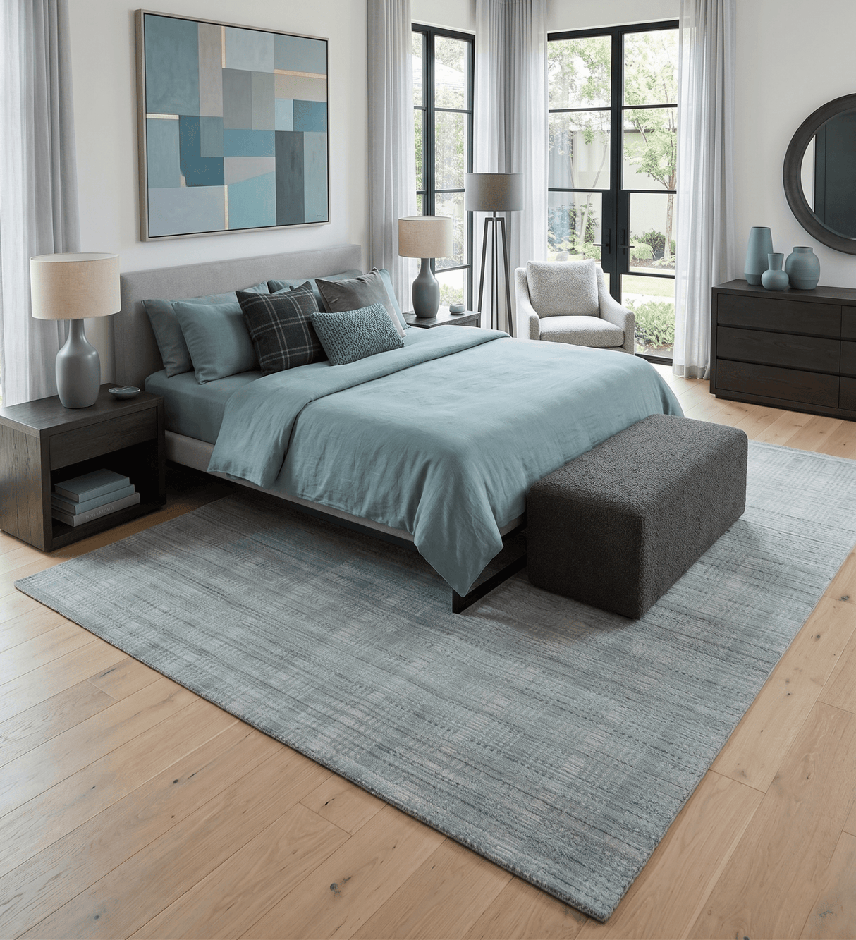 8x10 Hand Made Shaded Beige and Gray Blended Wool Flatwoven Area Rug