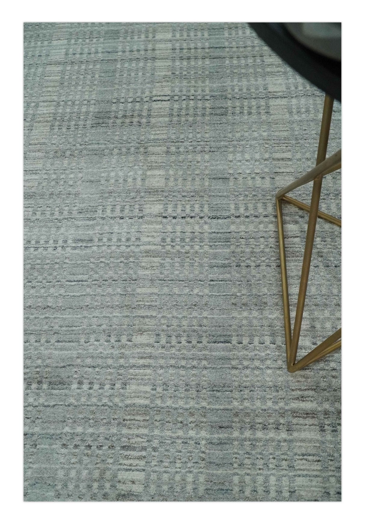 8x10 Hand Made Shaded Beige and Gray Blended Wool Flatwoven Area Rug