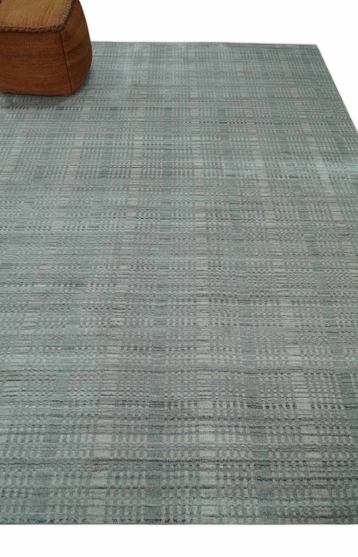 8x10 Hand Made Shaded Beige and Gray Blended Wool Flatwoven Area Rug