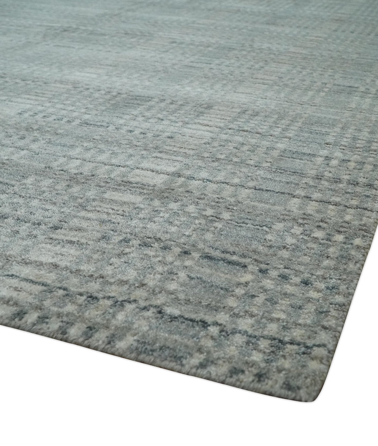 8x10 Hand Made Shaded Beige and Gray Blended Wool Flatwoven Area Rug
