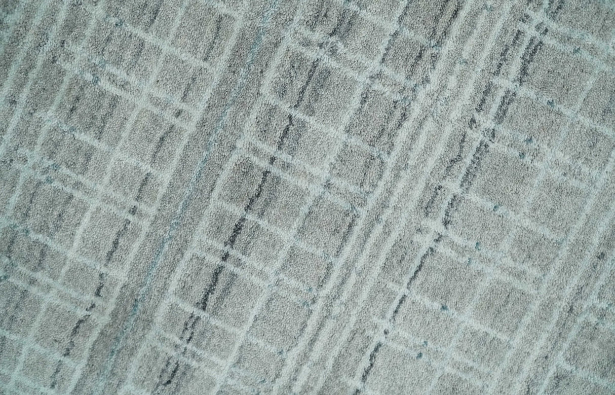 8x10 Hand Made Shaded White and Gray Blended Wool Flatwoven Area Rug