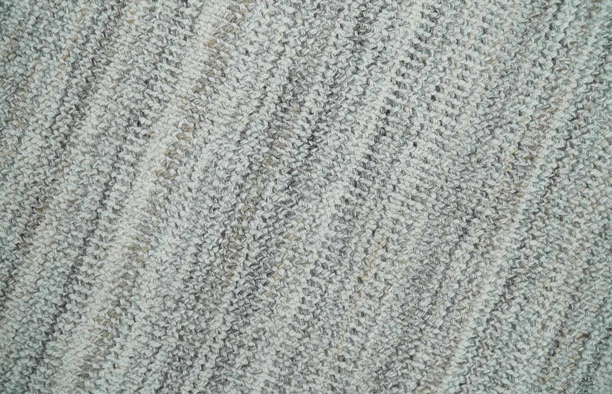 8x10 Hand Made Solid Ivory and Brown Blended Wool Flatwoven Area Rug