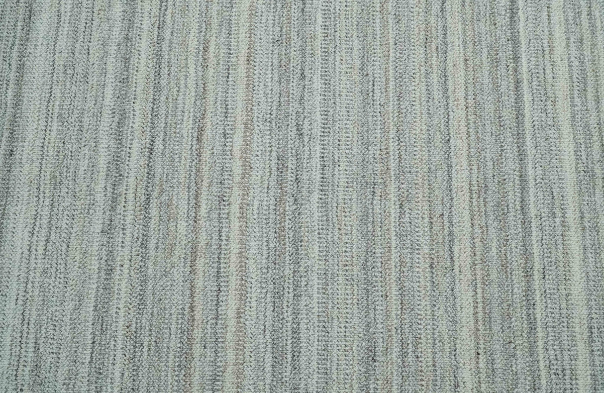 8x10 Hand Made Solid Ivory and Brown Blended Wool Flatwoven Area Rug