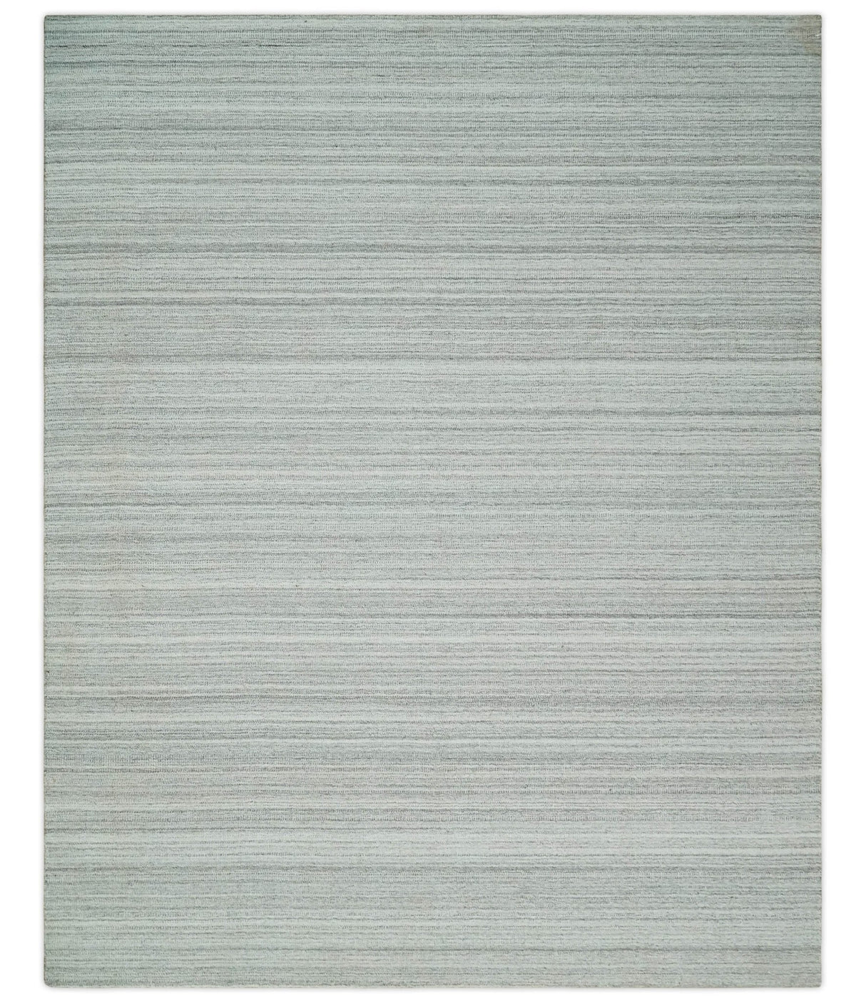8x10 Hand Made Solid Ivory and Brown Blended Wool Flatwoven Area Rug