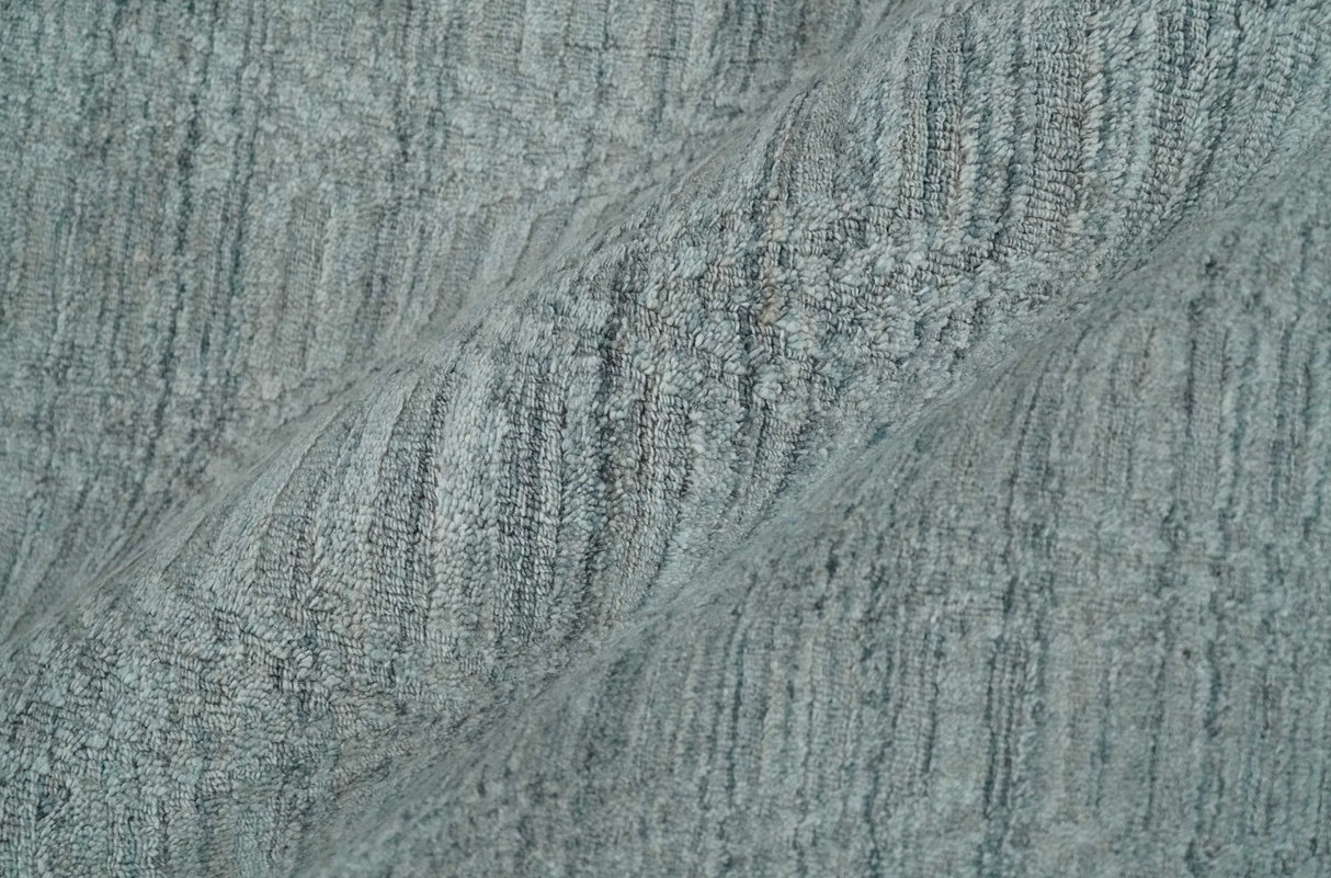 8x10 Hand Made Solid Silver And Gray Blended Wool Flatwoven Area Rug