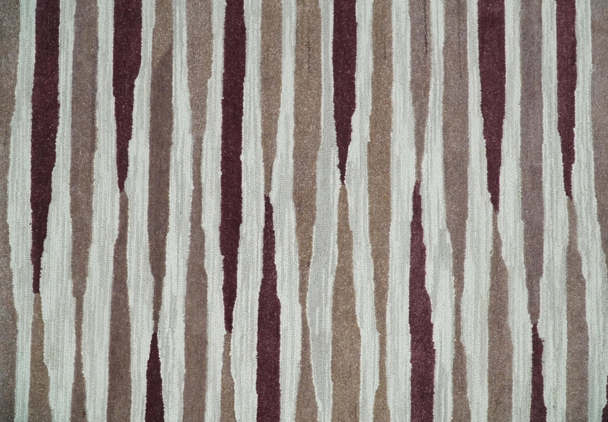 8x10 Ivory and Pink Hand Tufted Modern Scandinavian Stripe Wool Area Rug