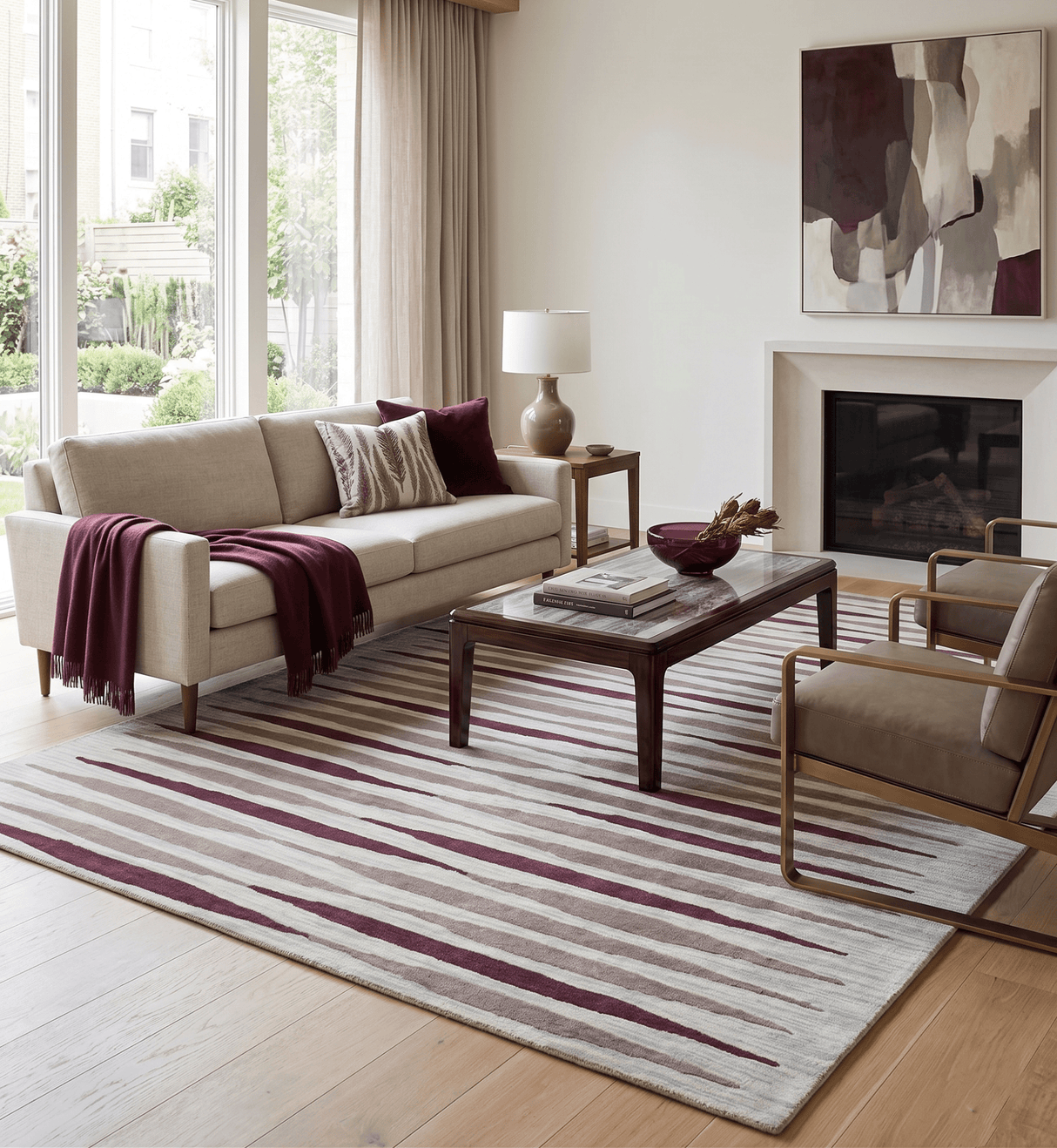 8x10 Ivory and Pink Hand Tufted Modern Scandinavian Stripe Wool Area Rug