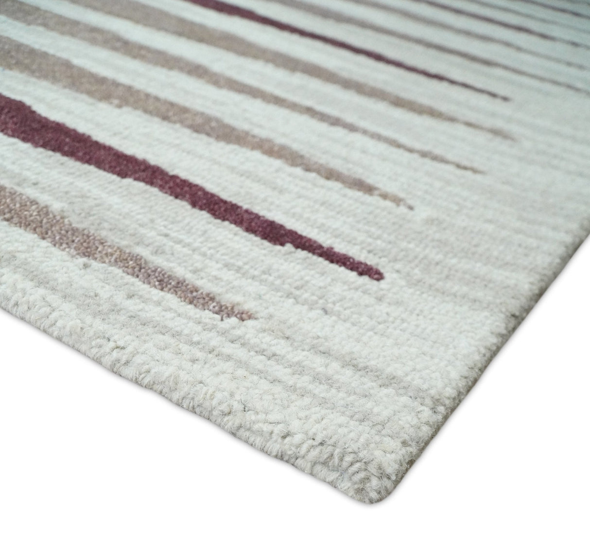8x10 Ivory and Pink Hand Tufted Modern Scandinavian Stripe Wool Area Rug
