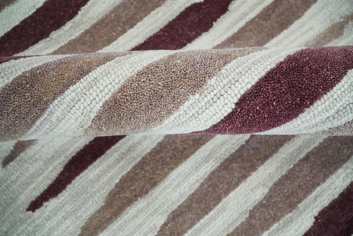 8x10 Ivory and Pink Hand Tufted Modern Scandinavian Stripe Wool Area Rug