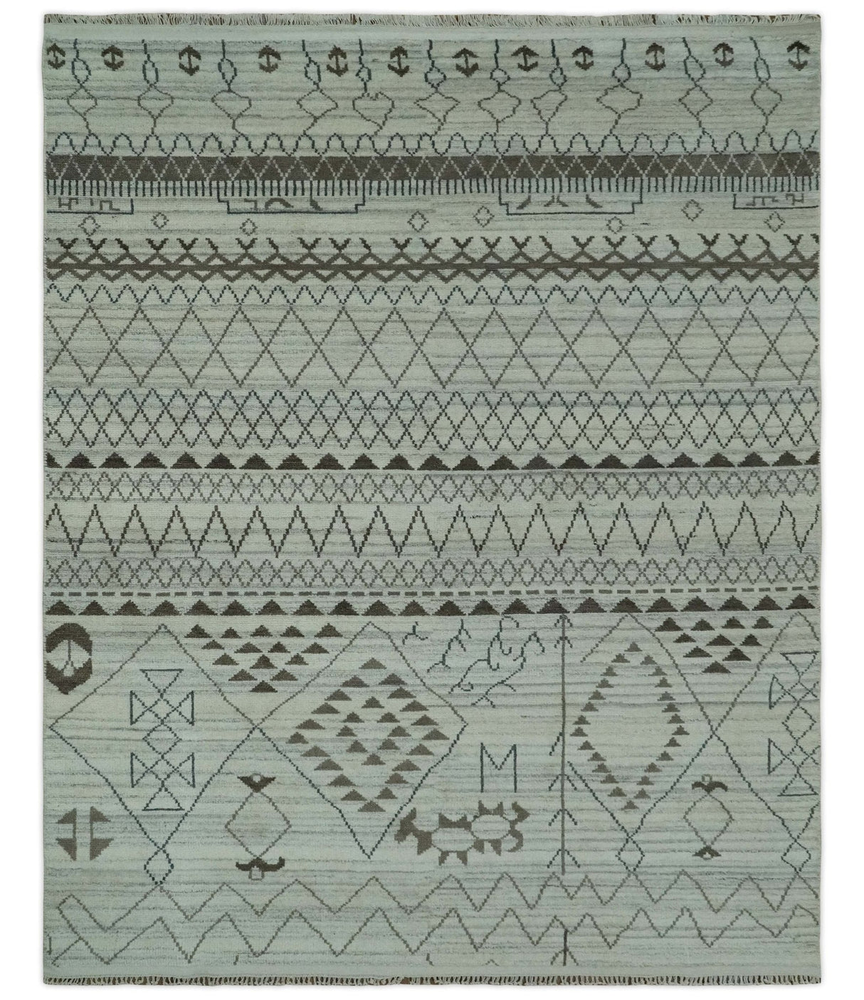 8x10 Ivory, Gray and Charcoal Hand Knotted Multi size Southwestern wool area Rug