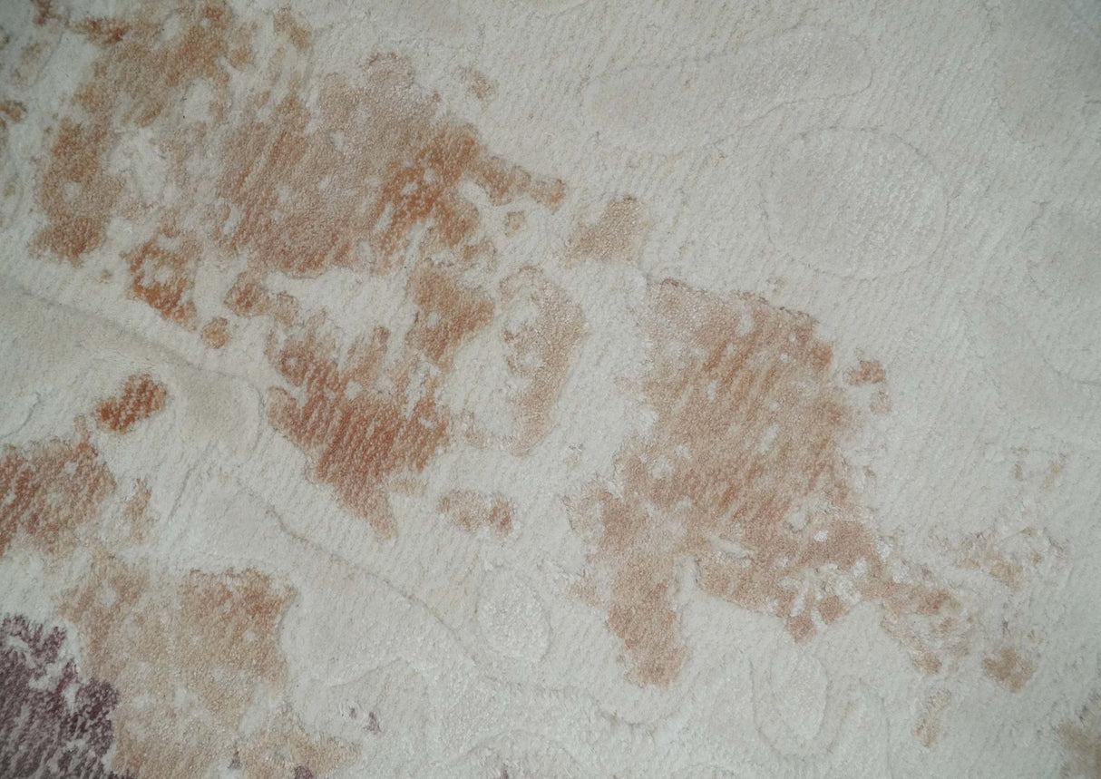 8x10 Ivory, Peach and Maroon Hand Carved Modern Abstract Hand Loomed Blended wool and Art silk Area Rug-Area Rug-Parc Decor