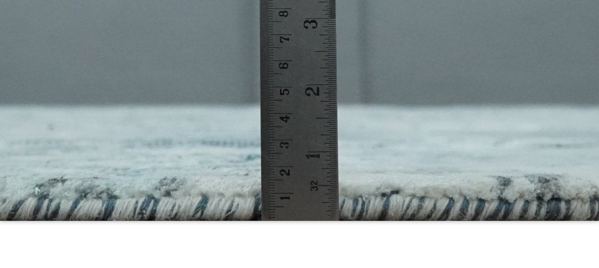 8x10 Ivory, Silver and Teal Modern Abstract Hand Loomed Blended wool and Art silk Area Rug-Area Rug-Parc Decor